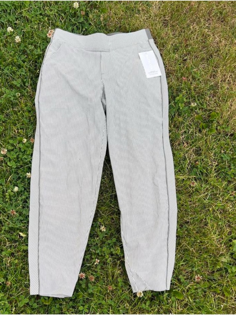 Athleta White Pants with Black Pinstripes